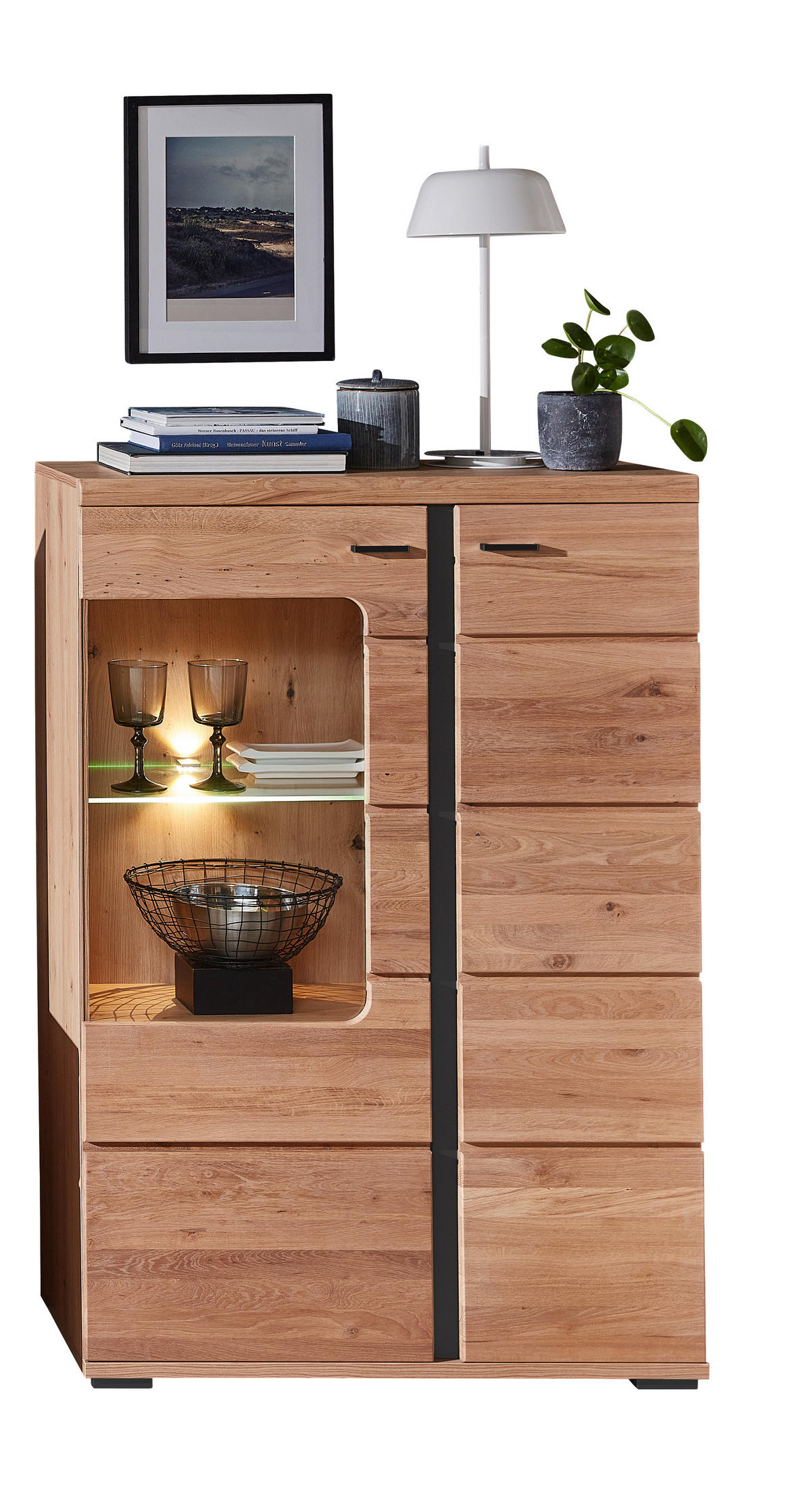 VITRÍNA, 90/134/38 cm - farba jaseňa/čierna, Basics, kov/kompozitné drevo (90/134/38cm) - Cantus