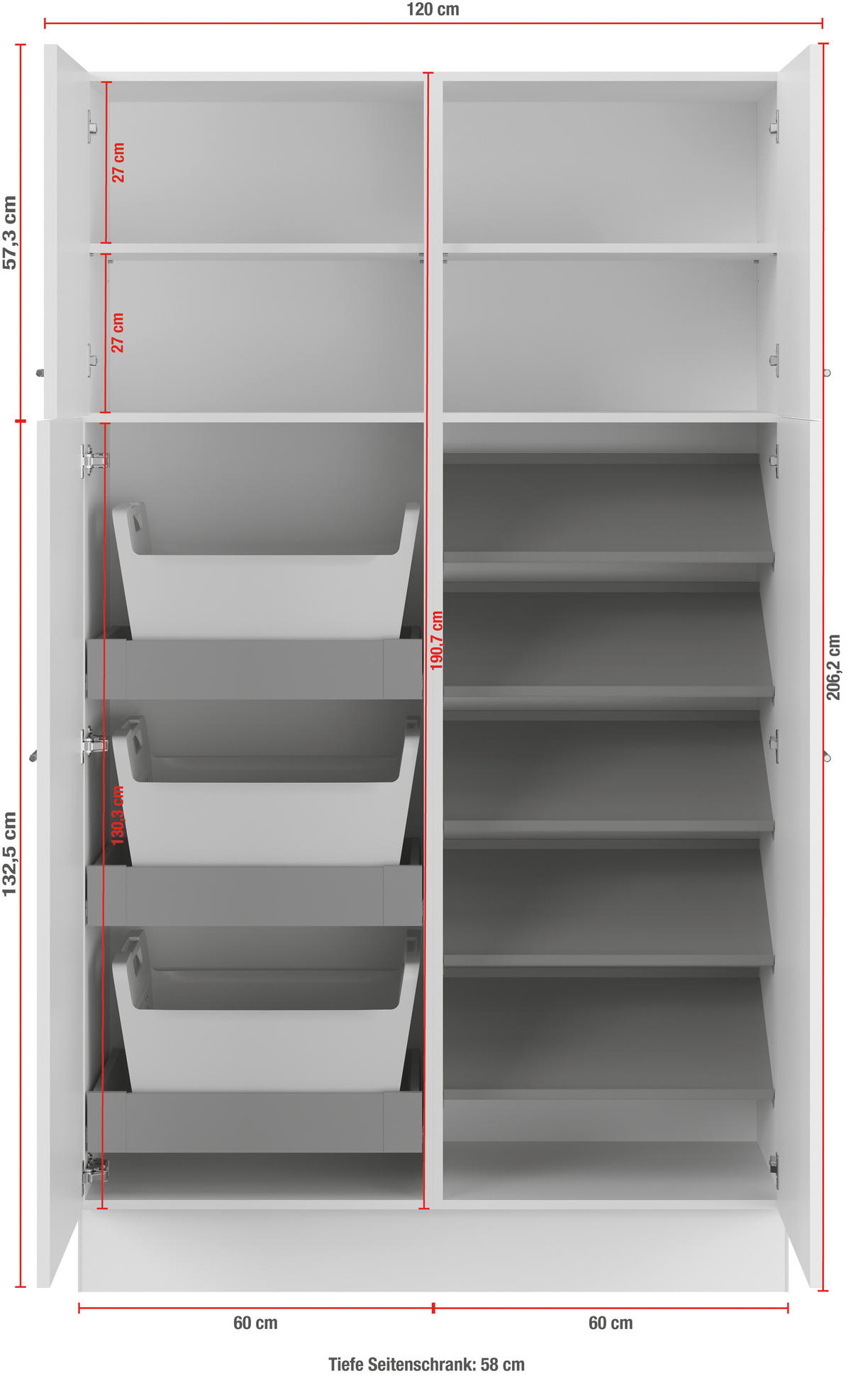 WÄSCHESCHRANK 120/206,2/58 cm Eichefarben, Salbeigrün  - Salbeigrün/Eichefarben, Basics, Holzwerkstoff/Metall (120/206,2/58cm) - Impuls