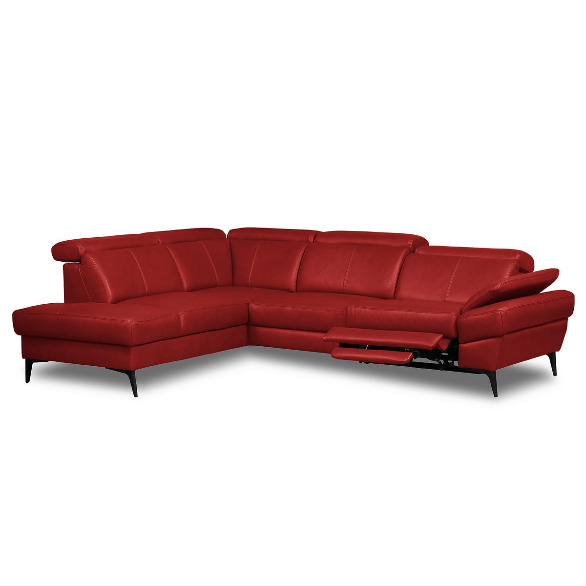 ECKSOFA Rot Echtleder Lederlook Bettkasten, Schlaffunktion, Rücken echt, Armteilverstellung, Kopfteilverstellung  - Rot/Schwarz, Design, Leder/Textil (211/264cm) - Livetastic