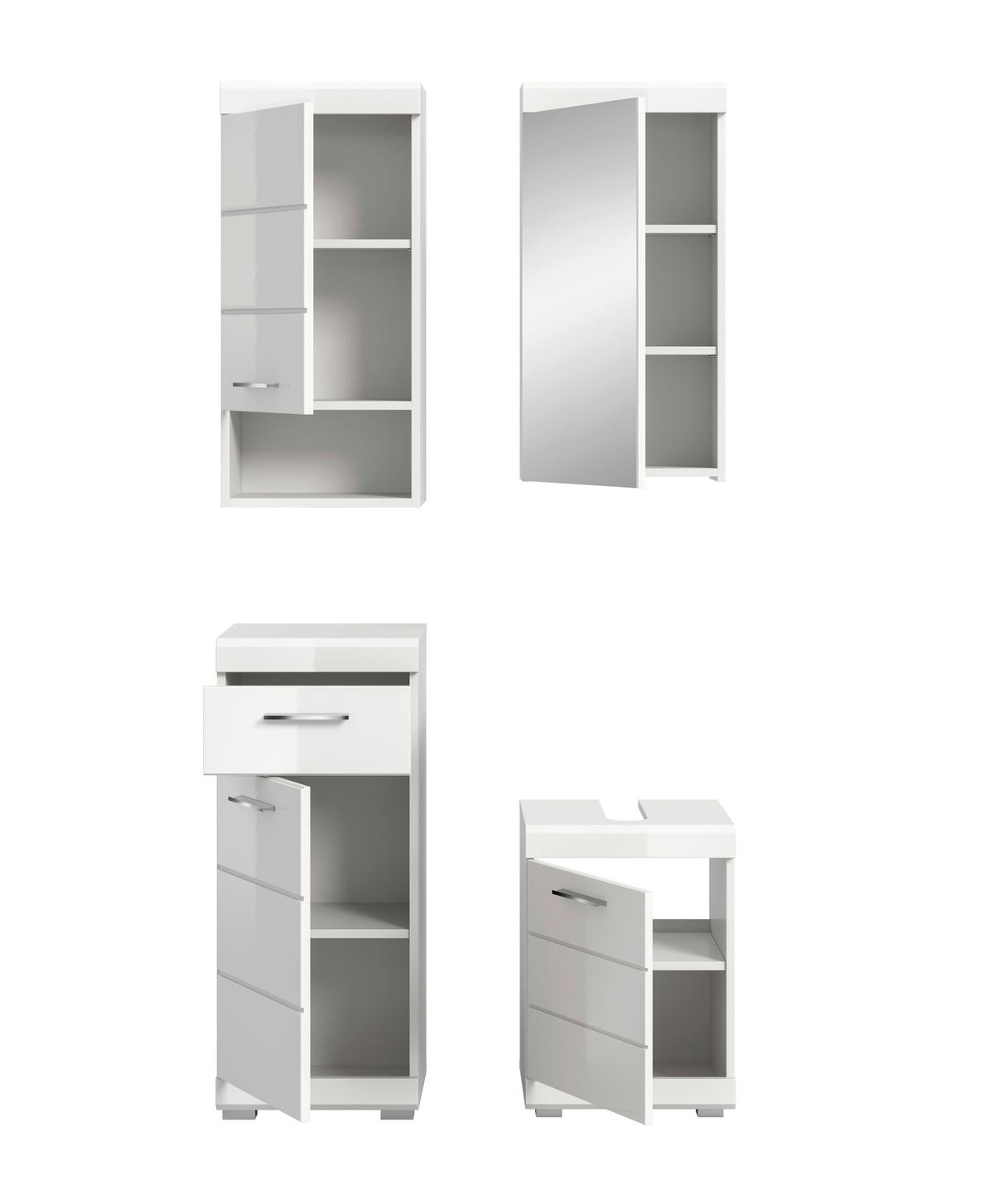 BADEZIMMER 4-teilig  in 92 cm  - Weiß Hochglanz/Silberfarben, Trend, Glas/Holzwerkstoff (92cm) - MID.YOU