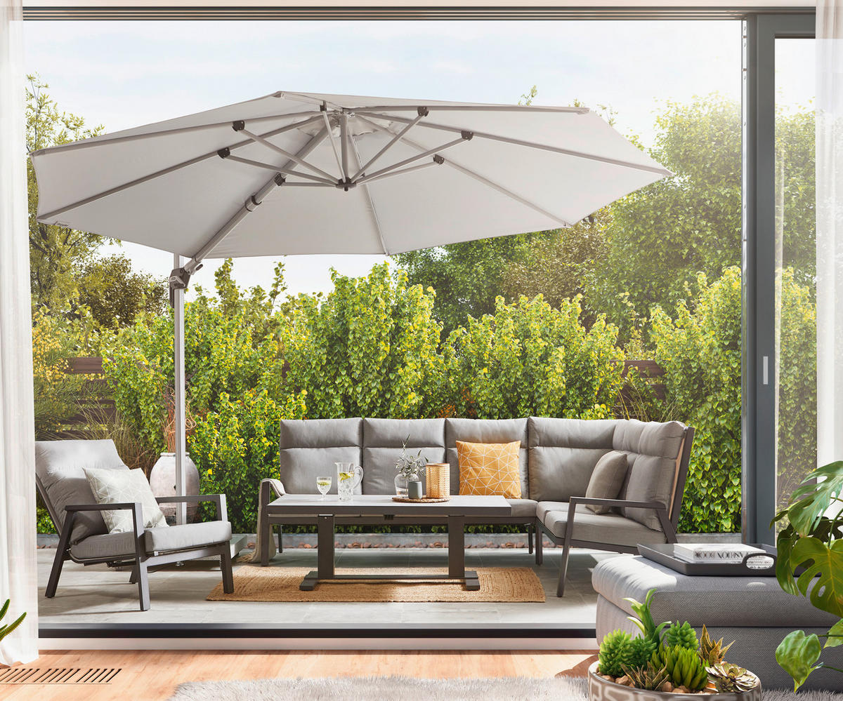 LOUNGE MIZA  - antracit/svetlo siva, Design, kovina/steklo (141/80/50-70cm) - Amatio