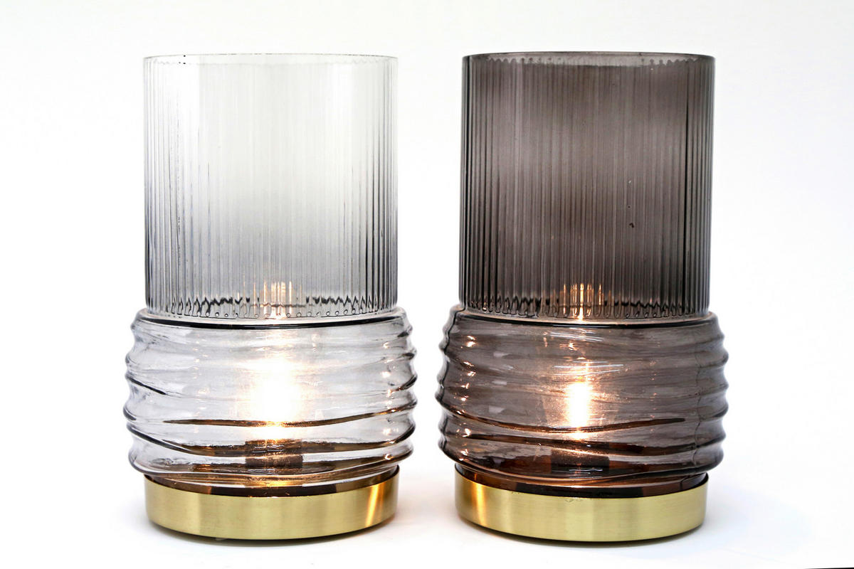 SVIEČKA S LED DIÓDOU  - číra/sivá, Basics, kov/sklo (14/23/14cm)