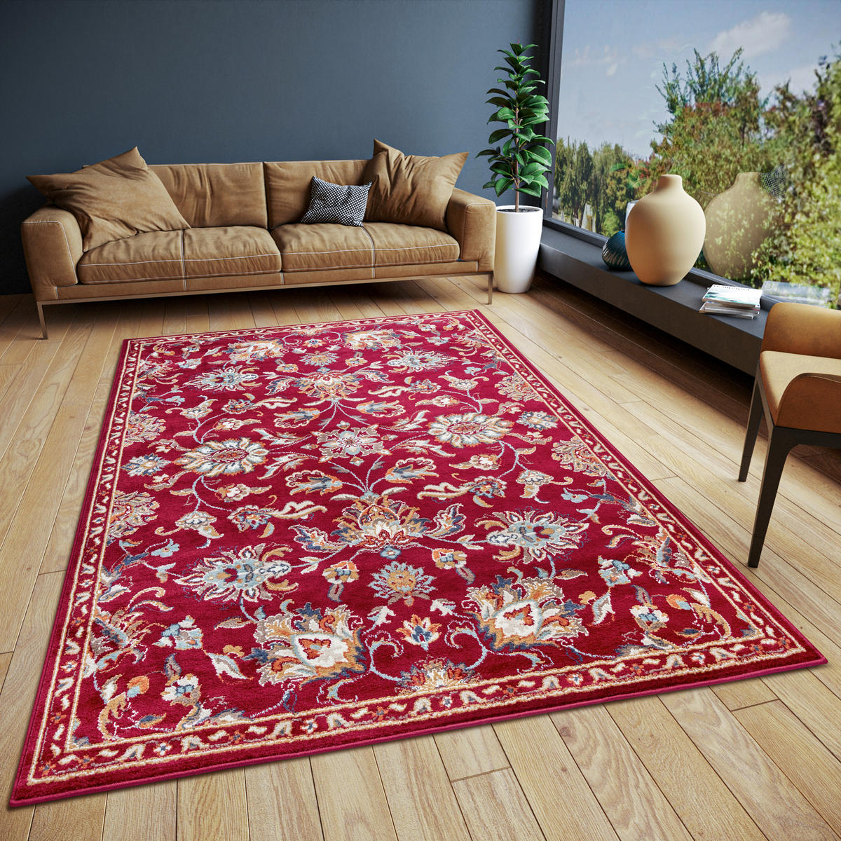 FLACHWEBETEPPICH 57/90 cm Luxor Multicolor, Rot  - Rot/Multicolor, Design, Kunststoff/Textil (57/90cm)