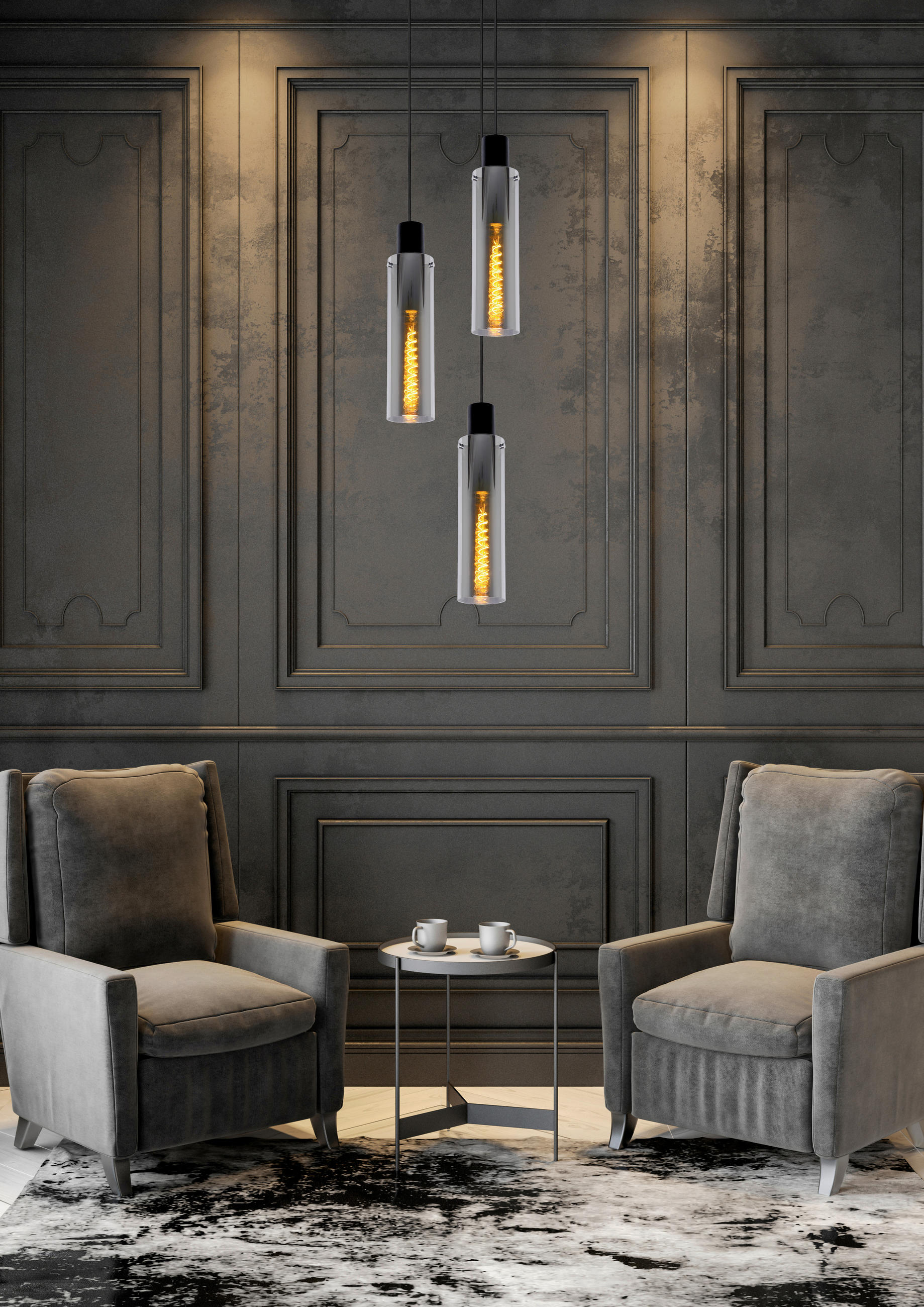 HÄNGELEUCHTE 32/32/172 cm    - Hellgrau, Design, Glas (32/32/172cm) - Lucide
