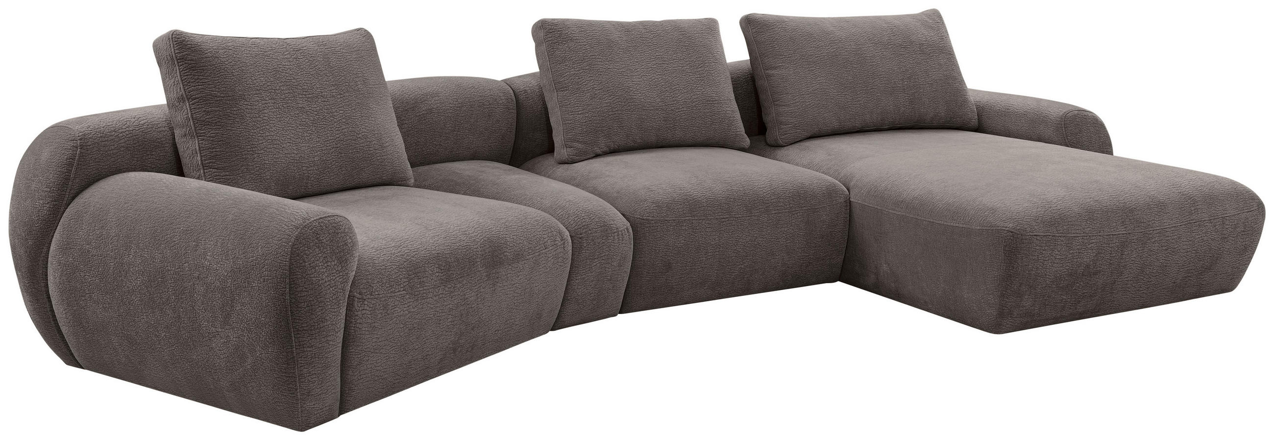 Thumbnail - Carryhome Ecksofa, Dunkelgrau, Textil, 4-Sitzer, Füllung: Silikon, Ottomane rechts, organische Form, 362x176 cm, seitenv...