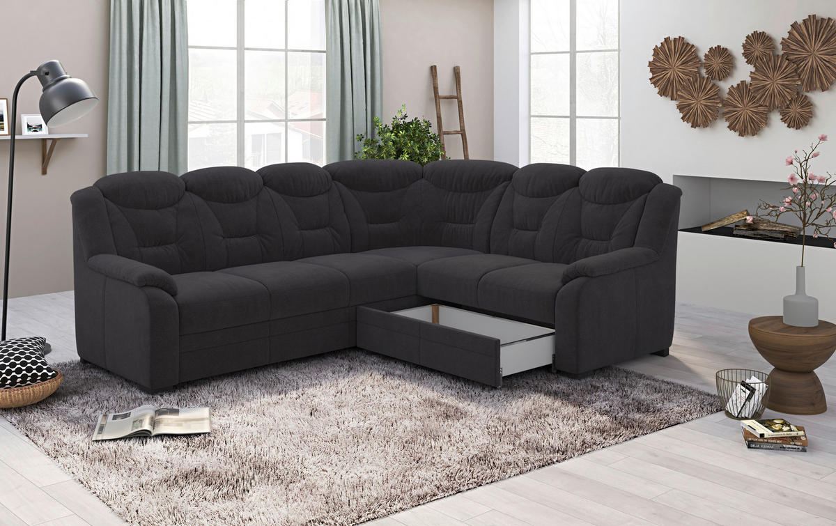 ECKSOFA Chenille Schwarz  - Schwarz, Basics, Kunststoff/Textil (263/211cm) - MID.YOU