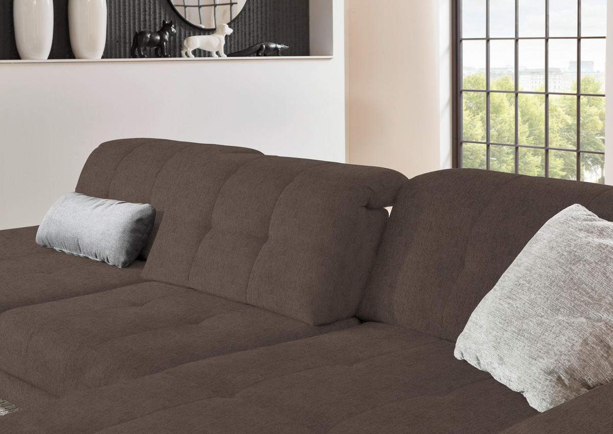 ECKSOFA in Flachgewebe Braun  - Schwarz/Braun, Design, Textil/Metall (309/190cm) - Beldomo Style