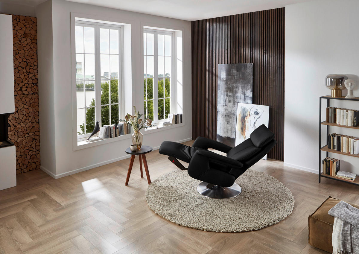 RELAXSESSEL in Leder Schwarz  - Edelstahlfarben/Schwarz, Design, Leder/Metall (78/112/85cm) - Cantus
