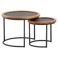 Set Măsuțe De Cafea din lemn, plastic, 60/60/46 cm   - maro/negru, Design, plastic/lemn (60/60/46cm) - MID.YOU