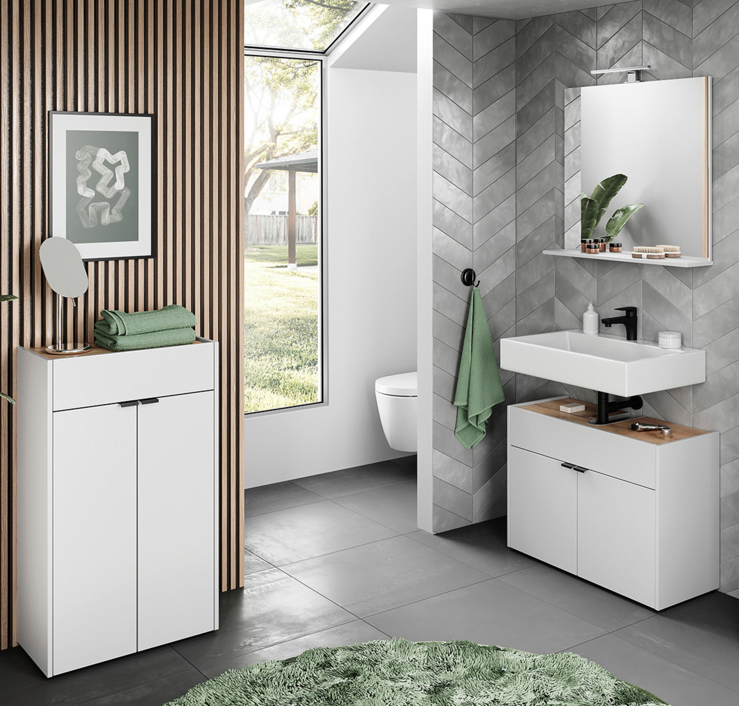 BADEZIMMER 3-teilig in - Eichefarben/Schwarz, MODERN, Holzwerkstoff/Kunststoff (151ml) - Germania