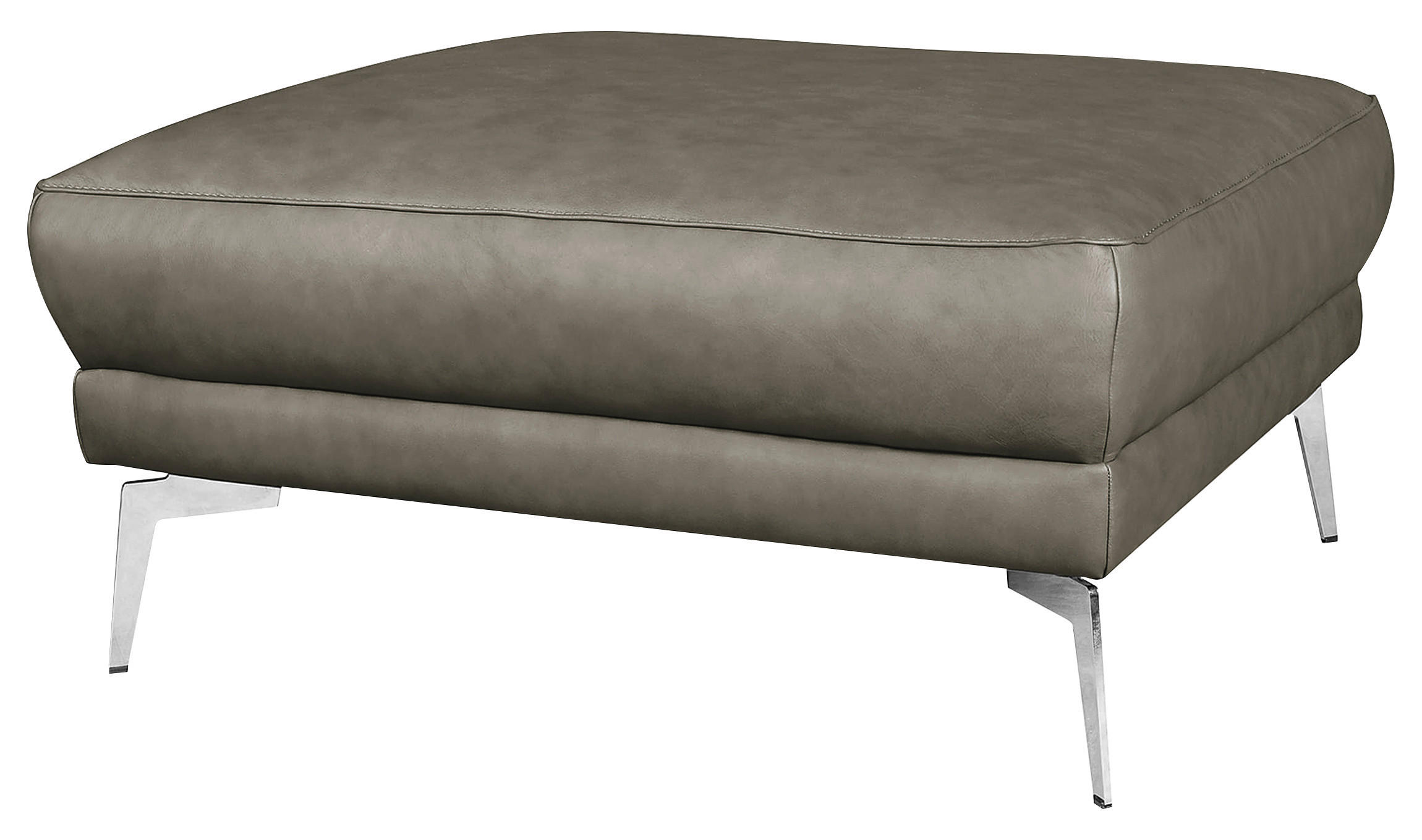 HOCKER SPRING Echtleder Grau, Chromfarben  - Chromfarben/Grau, Design, Leder/Metall (96/45/80cm) - P & B