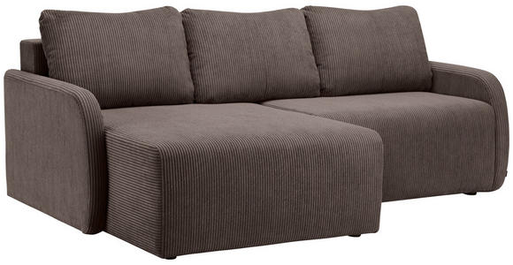 ECKSOFA Braun Cord Rückenkissen, Bettkasten, Schlaffunktion, Rücken echt, Liegefläche im Originalstoff  - Schwarz/Braun, KONVENTIONELL, Kunststoff/Textil (217/146cm) - Carryhome