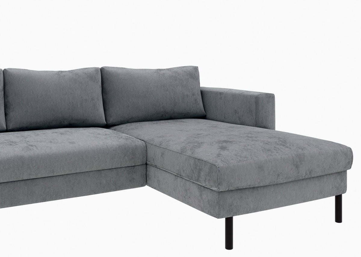 WOHNLANDSCHAFT Dunkelgrau Cord  - Dunkelgrau/Schwarz, MODERN, Textil/Metall (161/306/161cm) - Trendmanufaktur