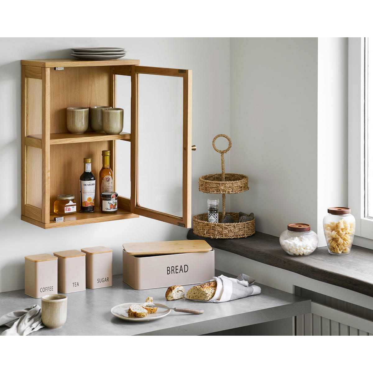 HÄNGEVITRINE ZAMORA in massiv Eiche Eichefarben  - Eichefarben, Design, Glas/Holz (40/60/20cm) - MID.YOU