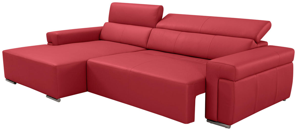 Ecksofa inkl. Funktion DUA Rot Echtleder  - Chromfarben/Rot, Design, Leder/Metall (170/293cm) - Novel