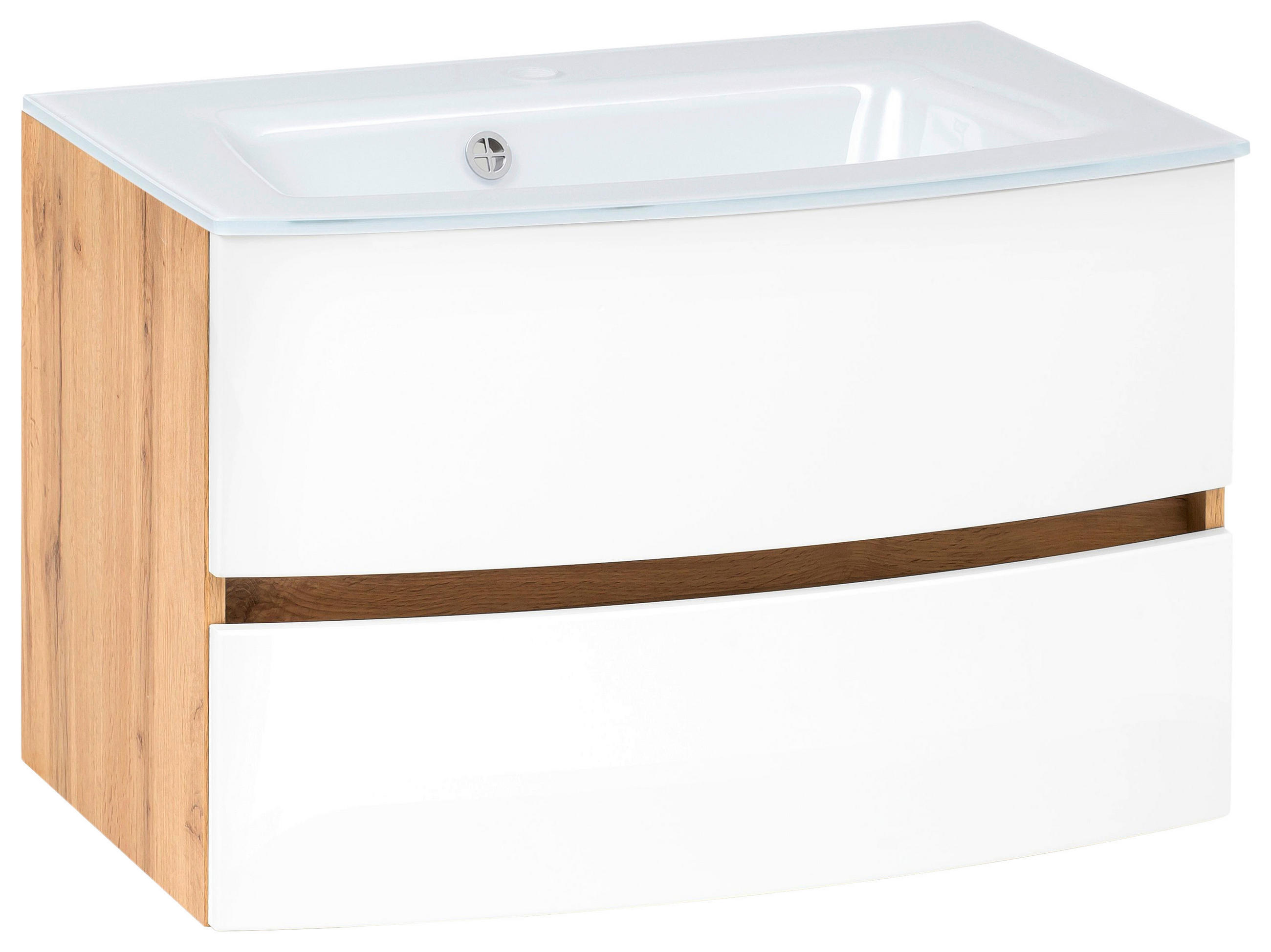 WASCHTISCHKOMBI 80 cm  - Weiss/Eichefarben, Konventionell, Glas/Holzwerkstoff (80cm) - Held