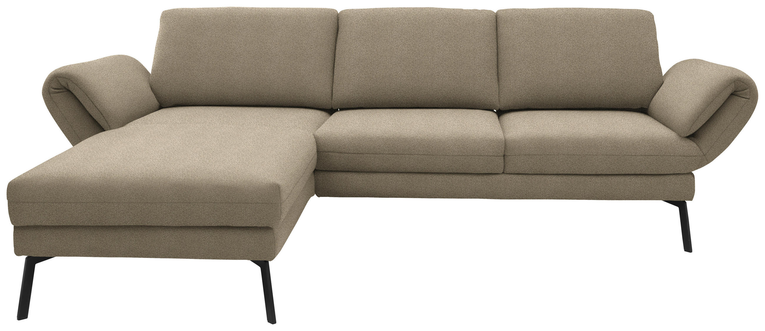 ECKSOFA  in Flachgewebe Hellbraun  175-224/255-365 cm  - Hellbraun/Schwarz, Design, Textil/Metall (175-224/255-365cm) - Dieter Knoll