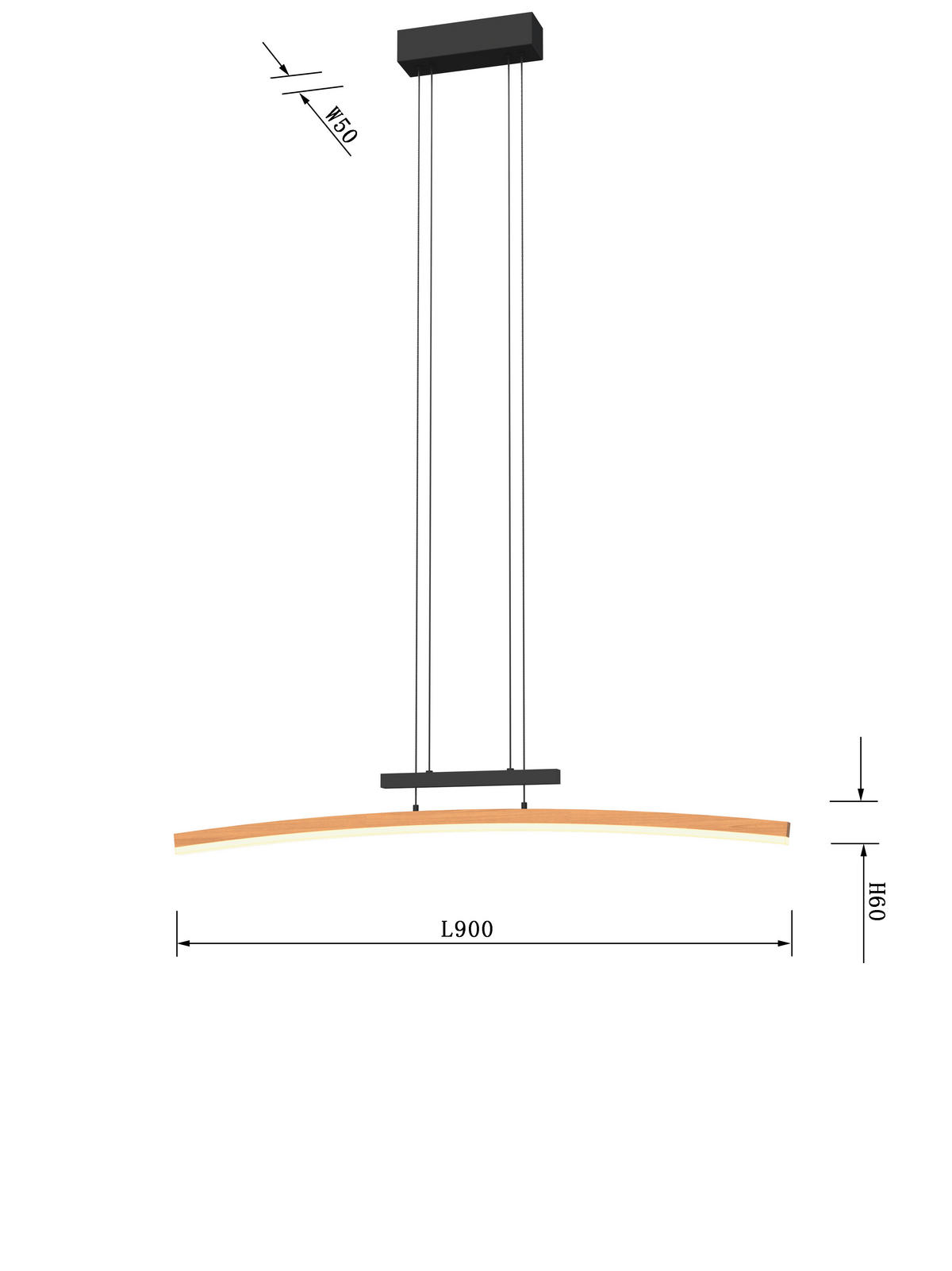 LAMPĂ SUSPENDATĂ CU LED 90/6/150 cm  - fag colonial/negru, Natur, lemn/metal (90/6/150cm)