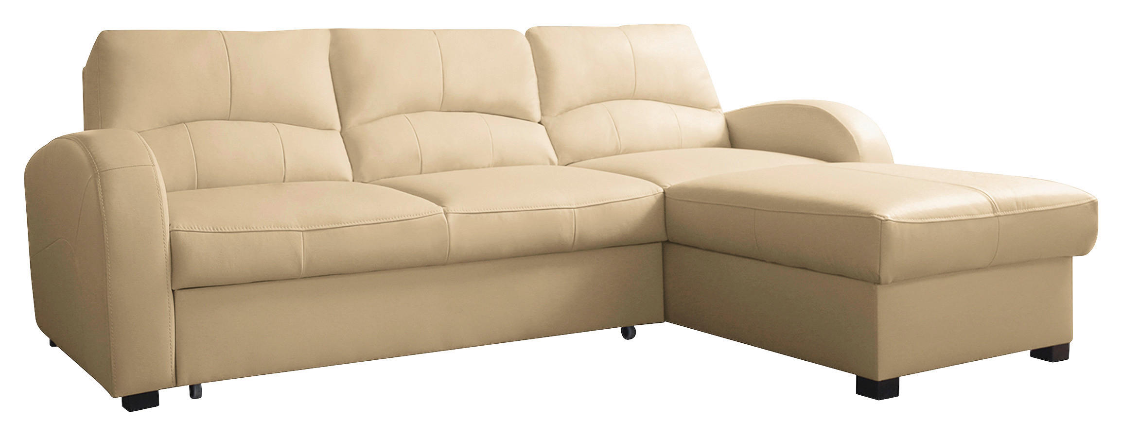 ECKSOFA Beige Echtleder Lederlook  - Beige/Schwarz, Design, Leder/Kunststoff (227/168cm) - Livetastic