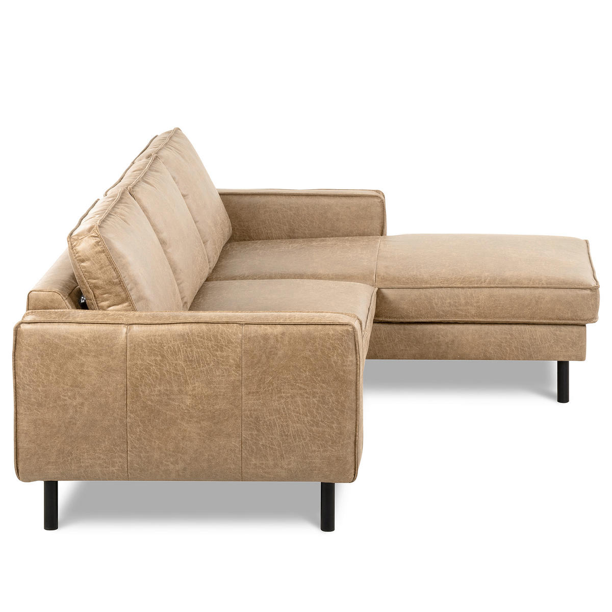 ECKSOFA Lederlook Echtleder Sandfarben  - Sandfarben/Schwarz, Design, Leder/Textil (166/238cm) - Livetastic