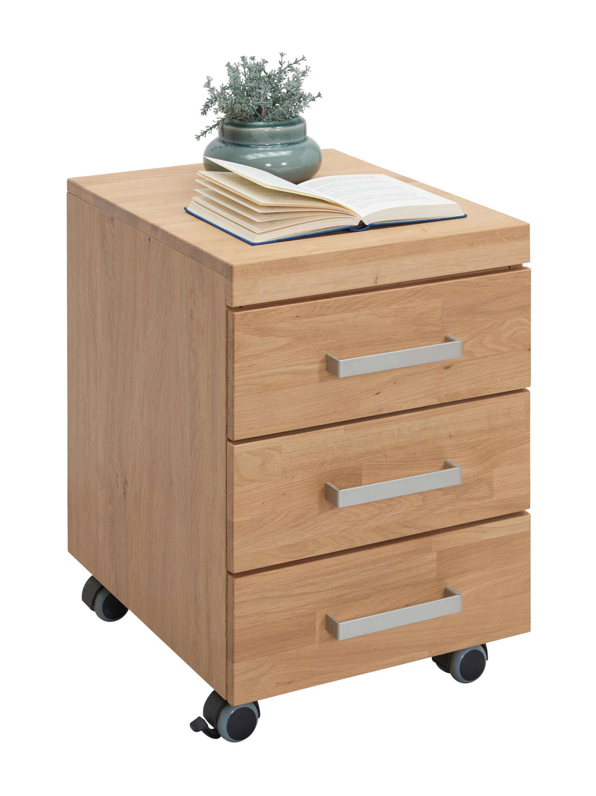 ROLLCONTAINER Eiche teilmassiv Eichefarben  - Eichefarben/Grau, KONVENTIONELL, Holz/Kunststoff (40/55/52cm) - Linea Natura