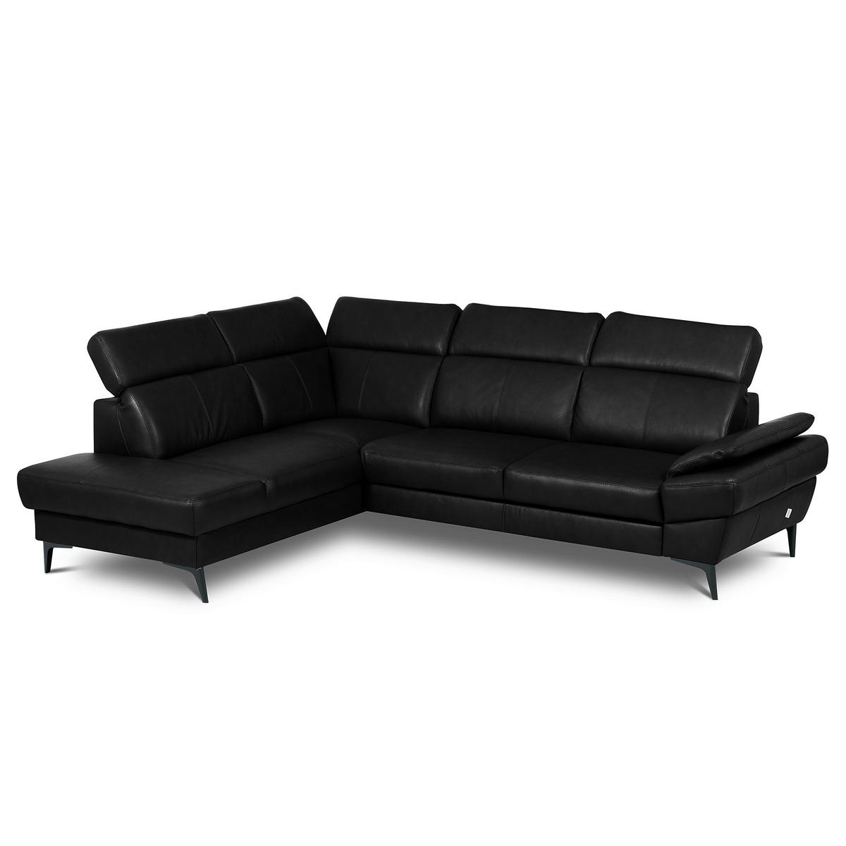 ECKSOFA  in Lederlook Echtleder Schwarz  - Schwarz, Design, Leder/Textil (211/264cm) - Livetastic