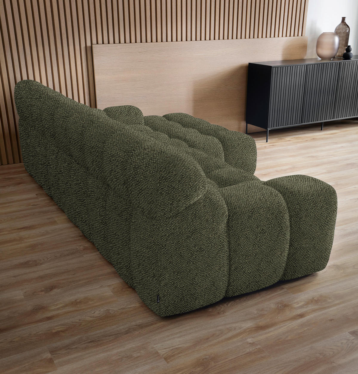 ECKSOFA in Webstoff Olivgrün  297/180 cm  - Schwarz/Olivgrün, MODERN, Kunststoff/Textil (297/180cm) - Welnova