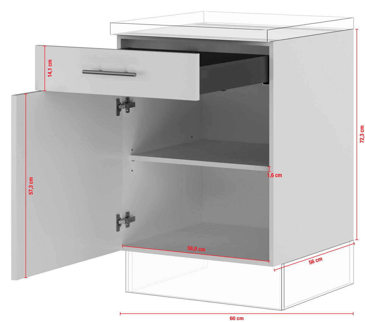 SCHUBKASTENUNTERSCHRANK 60/87,8/57,6 cm  in Weiß  - Edelstahlfarben/Weiß, Basics, Holzwerkstoff/Metall (60/87,8/57,6cm) - Impuls