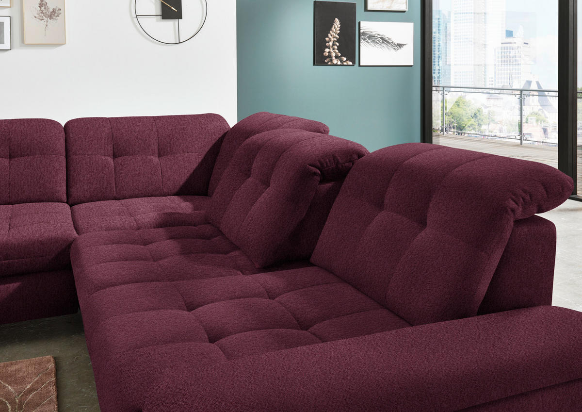 ECKSOFA in Chenille Aubergine  - Chromfarben/Aubergine, Design, Textil/Metall (260/310cm) - Beldomo Speed