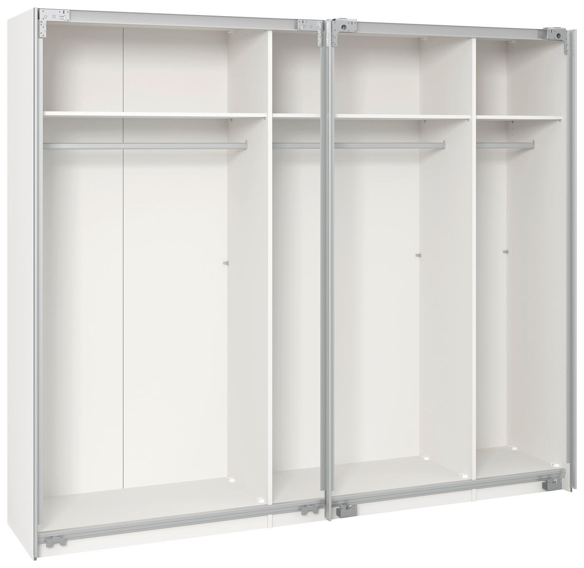 SCHWEBETÜRENSCHRANK 253/215/65 cm 2-türig Weiß  - Edelstahlfarben/Weiß, Design, Glas/Holzwerkstoff (253/215/65cm) - Boxxx