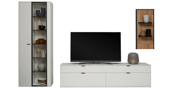 WOHNWAND 3-teilig  in Weiß, Wildeiche  326,5/205,5/45,2 cm  - Wildeiche/Schwarz, Design, Glas/Holz (326,5/205,5/45,2cm) - Dieter Knoll