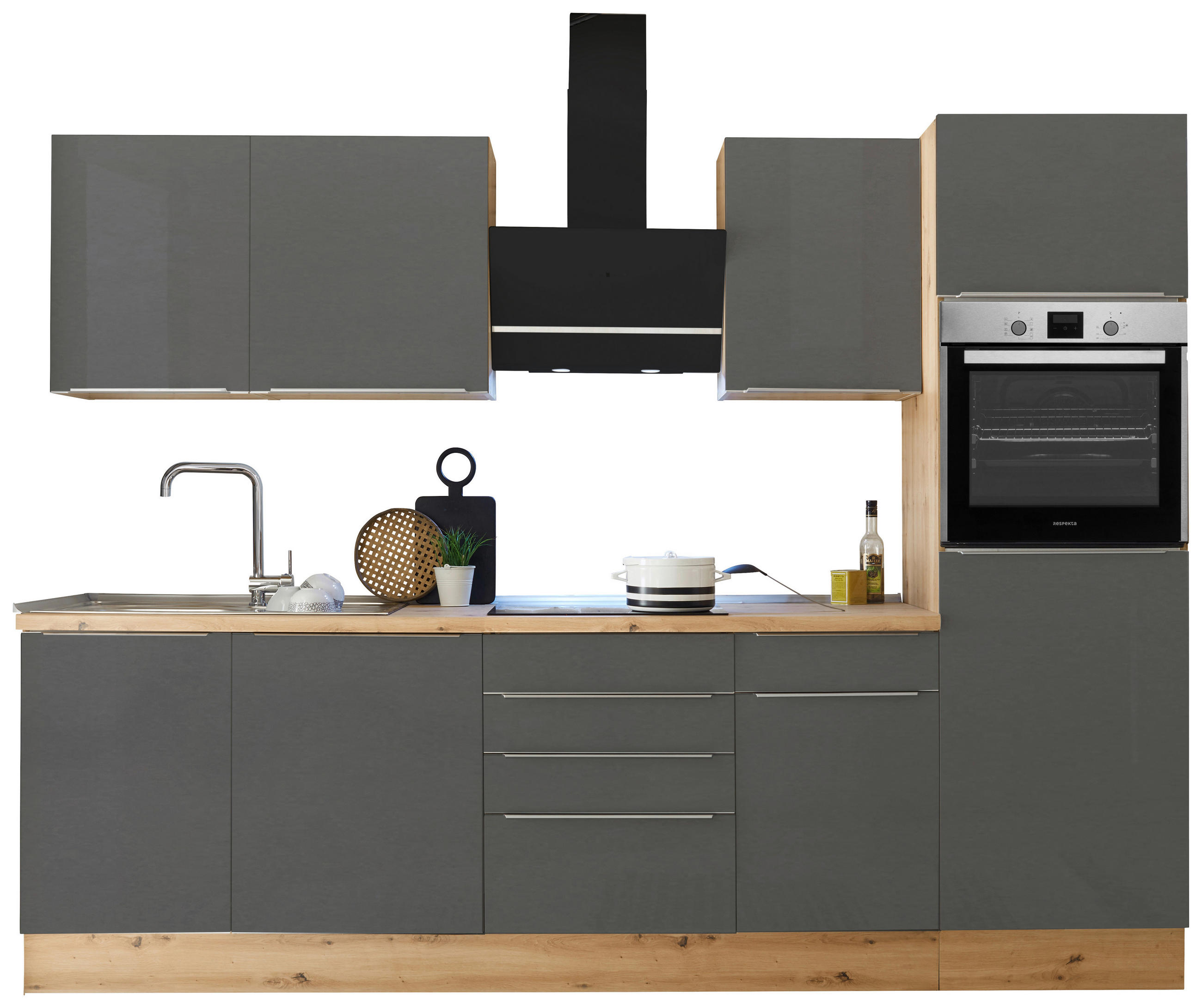 KÜCHENBLOCK 280/211/60 cm   in Anthrazit, Grau, Eiche Artisan  - Anthrazit/Alufarben, LIFESTYLE, Holzwerkstoff/Kunststoff (280/211/60cm) - Respekta