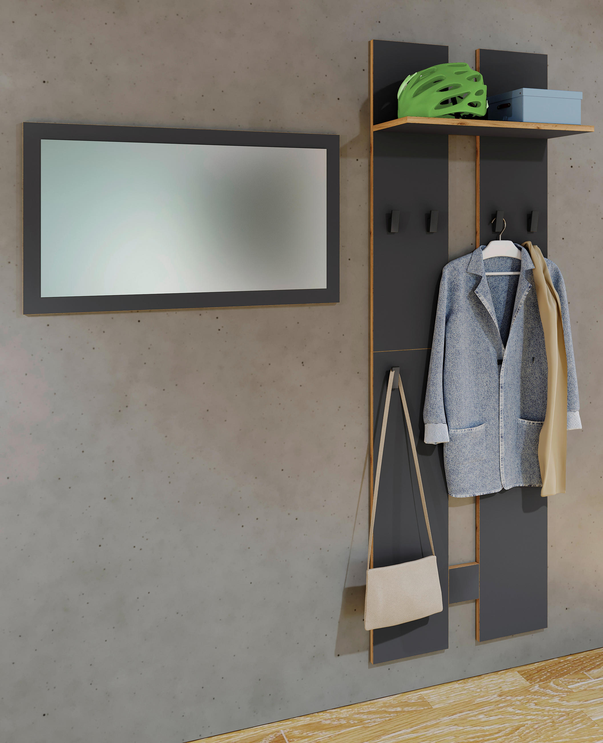 WANDGARDEROBE  in Anthrazit, Honigeiche  - Honigeiche/Anthrazit, Design, Holzwerkstoff (57/170/20cm) - MID.YOU