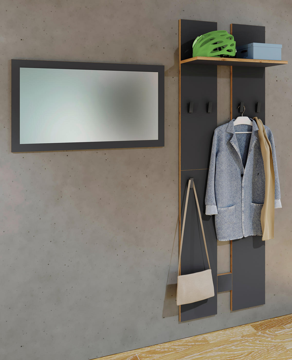 WANDGARDEROBE  in Anthrazit, Honigeiche  - Honigeiche/Anthrazit, Design, Holzwerkstoff (57/170/20cm) - MID.YOU