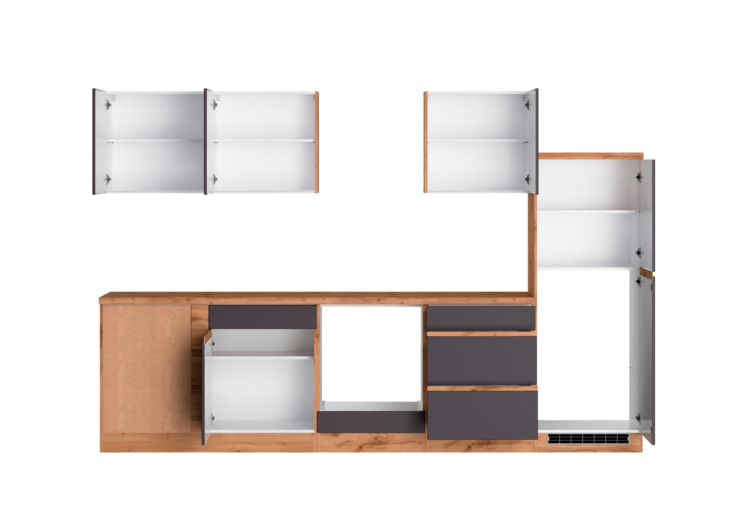 Thumbnail - Held Küchenleerblock, Grau, Eiche Wotan, Holzwerkstoff, 4 Schubladen, nur wie online abgebildet bestellbar, 300x240 cm, ...