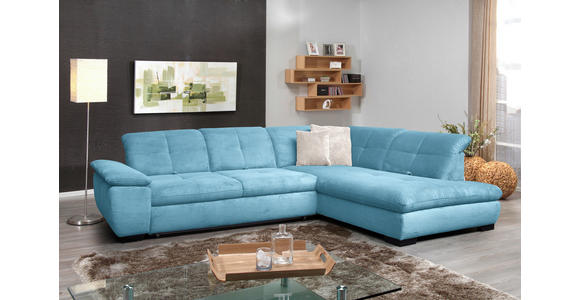 ECKSOFA in Cord Blau  - Blau/Schwarz, Design, Textil/Metall (313/242cm) - Xora