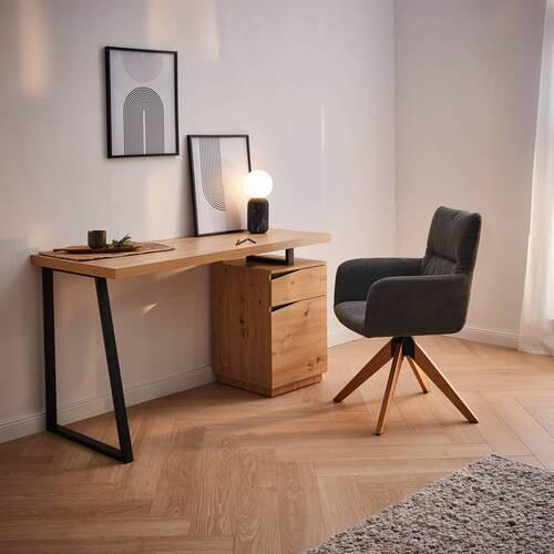 ÍRÓASZTAL  - fekete/tölgyfa, Modern, faalapú anyag/fém (140/60/74cm) - MID.YOU