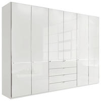 KLEIDERSCHRANK 300/216/62 cm,  in Weiß, 6-türig  - Chromfarben/Weiß, Design, Glas/Holzwerkstoff (300/216/62cm) - Novel