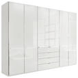 KLEIDERSCHRANK 300/216/62 cm,  in Weiß, 6-türig  - Chromfarben/Weiß, Design, Glas/Holzwerkstoff (300/216/62cm) - Novel
