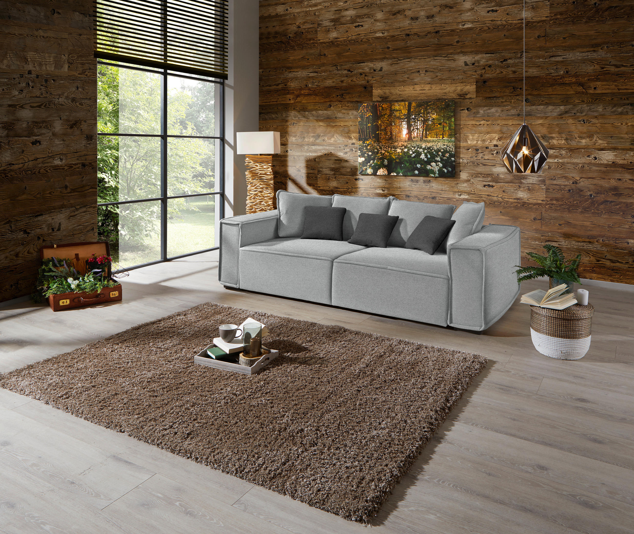 BIGSOFA Hellgrau, Dunkelgrau  - Dunkelgrau/Hellgrau, MODERN, Holz/Textil (244/62/117cm) - MID.YOU