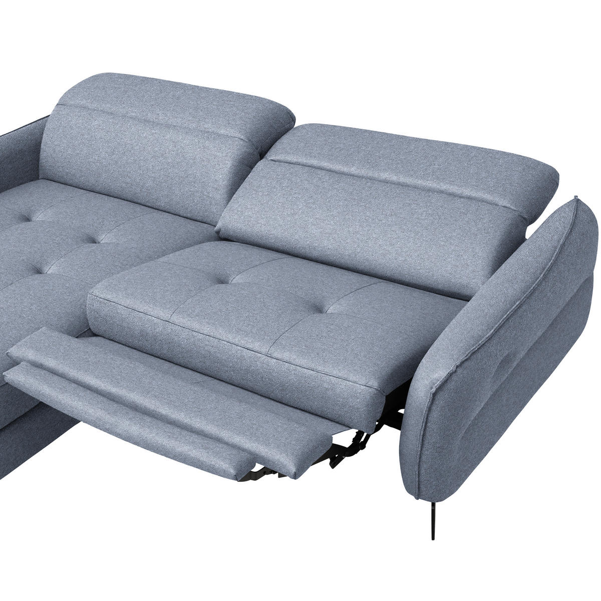 ECKSOFA MANTA in Flachgewebe Hellblau Bettkasten, Rücken echt, Relaxfunktion, Kopfteilverstellung  175/246 cm  - Schwarz/Hellblau, Design, Textil/Metall (175/246cm) - Celina