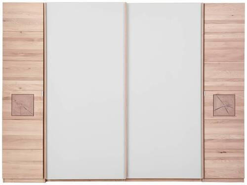 SCHWEBETÜRENSCHRANK in Weiss, Eichefarben  - Weiss/Eichefarben, Natur, Glas/Holz (246/215/74cm) - Linea Natura