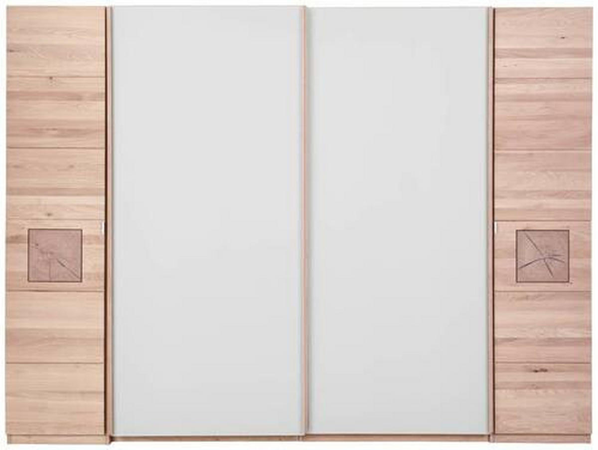 SCHWEBETÜRENSCHRANK in Weiss, Eichefarben  - Weiss/Eichefarben, Natur, Glas/Holz (246/215/74cm) - Linea Natura