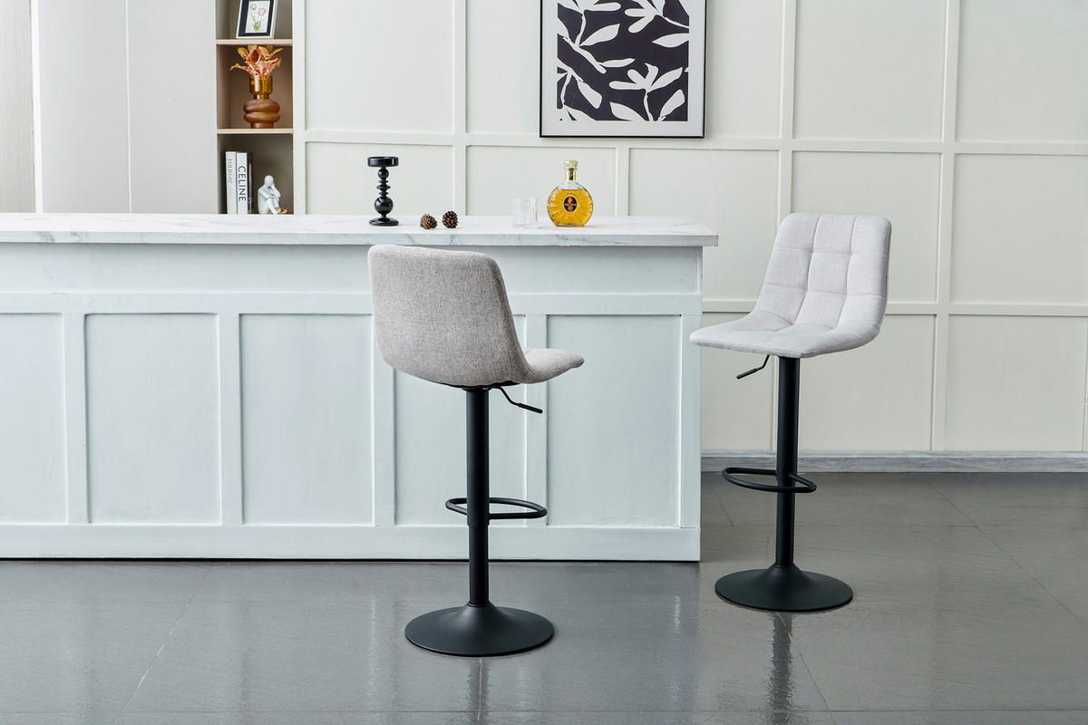 BARHOCKER Webstoff Schwarz, Beige Eisen Sitzfläche 360° drehbar  - Beige/Schwarz, Design, Textil/Metall (43/90-112/47cm) - Stylife