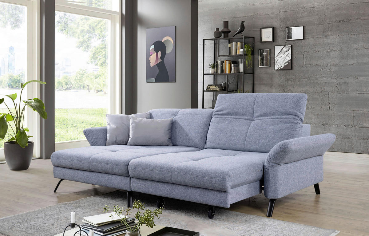 ECKSOFA Blau Flachgewebe  - Blau/Schwarz, KONVENTIONELL, Textil/Metall (170/262cm) - SetOne by Musterring