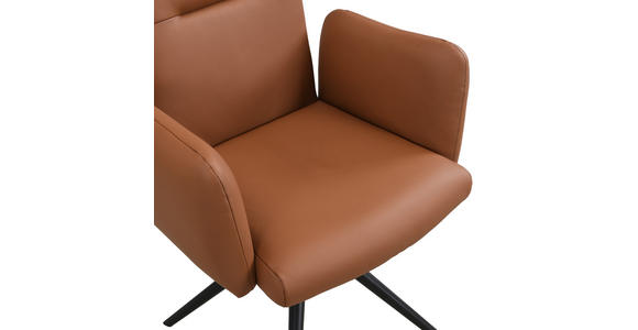 ARMLEHNSTUHL  Sitzfläche 360° drehbar, automatische Rückholfunktion  Echtleder  - Cognac/Schwarz, Trend, Leder/Metall (63/89/62cm) - Novel