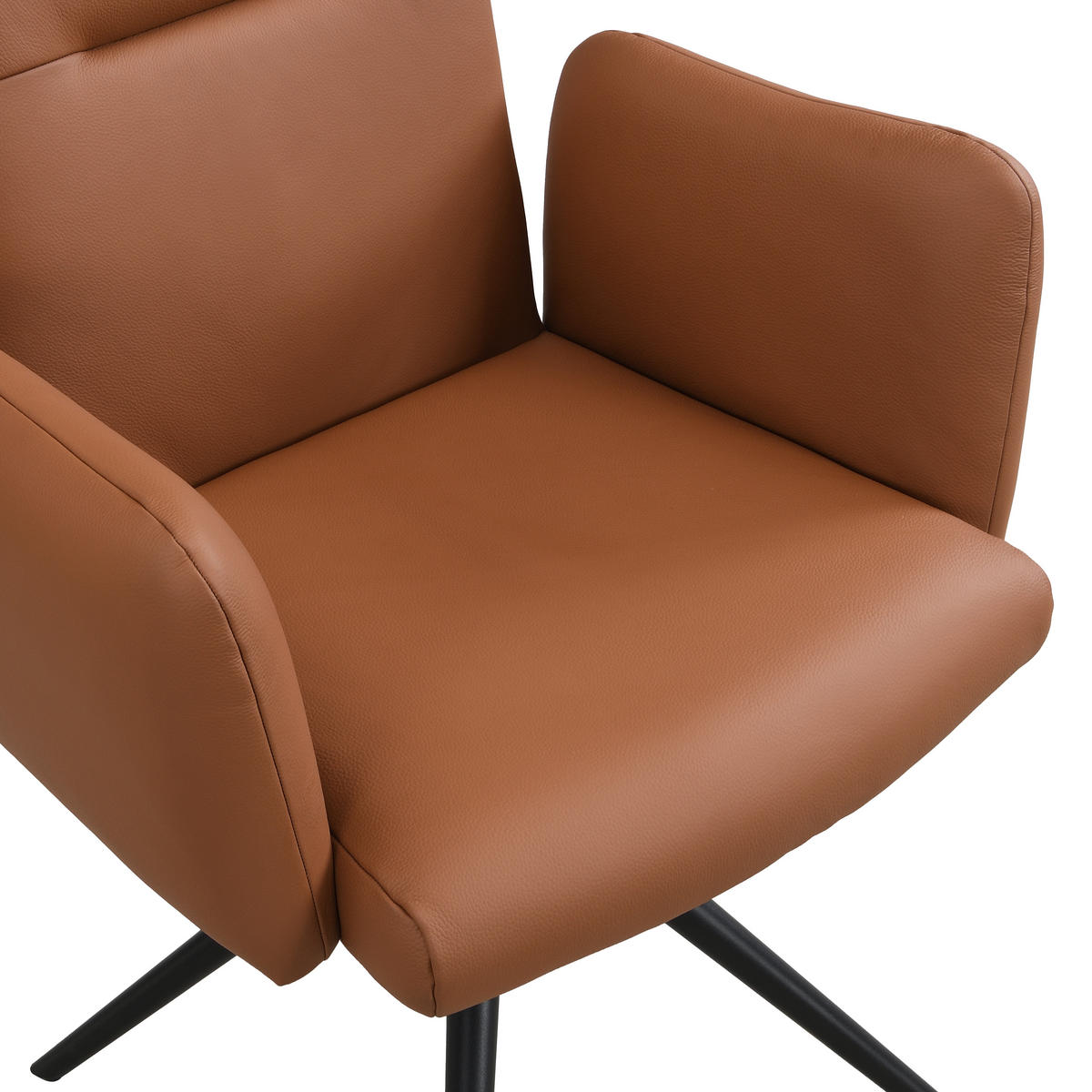 ARMLEHNSTUHL  Sitzfläche 360° drehbar, automatische Rückholfunktion  Echtleder  - Cognac/Schwarz, Trend, Leder/Metall (63/89/62cm) - Novel