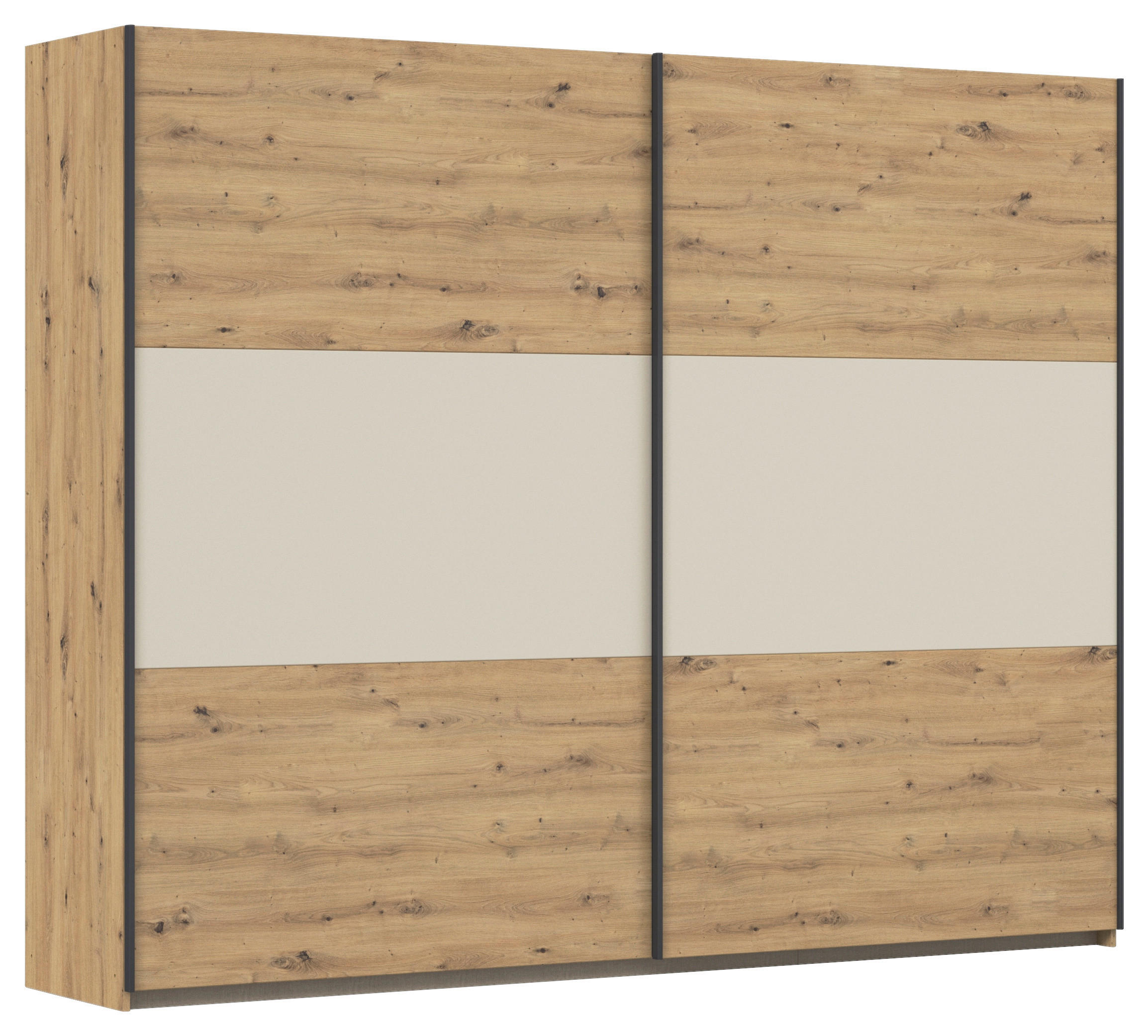 Rauch Möbel SCHWEBETÜRENSCHRANK Alu, Champagner, Eiche Artisan 261cm × 59cm × 210cm