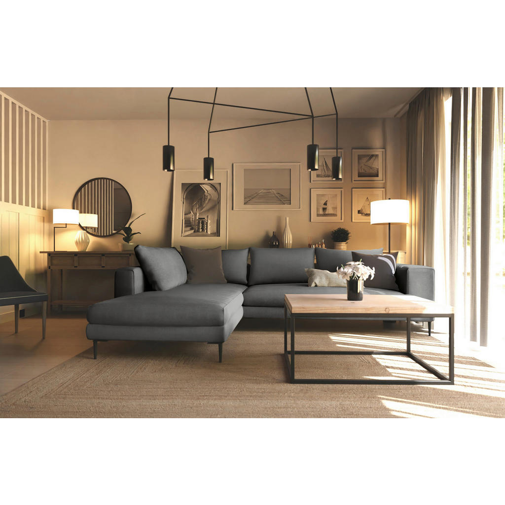 Thumbnail - Trendmanufaktur Ecksofa Aurora, Dunkelgrau, Textil, 4-Sitzer, Füllung: Schaumstoff, Silikon, Ottomane links, L-Form, 295...