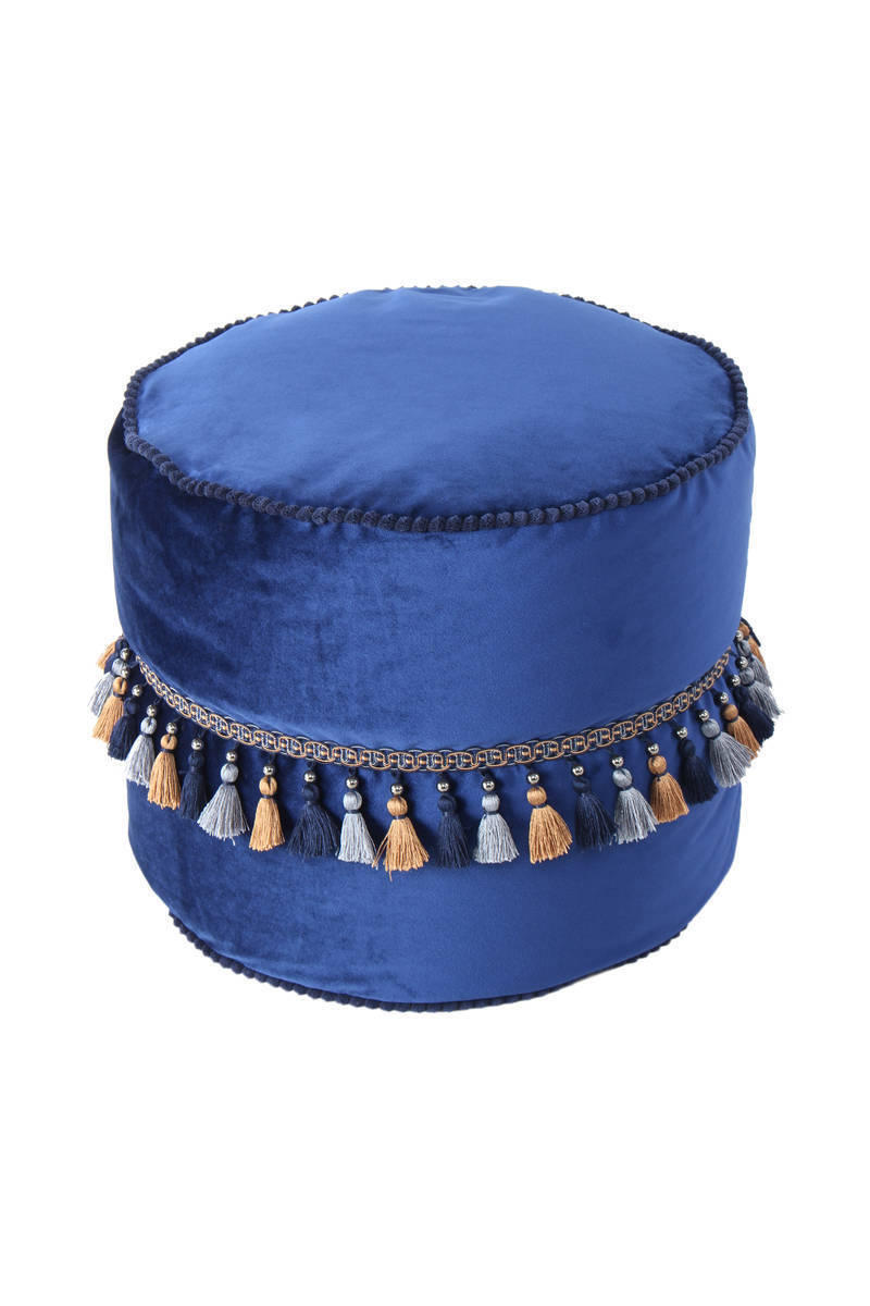 POUF Samt  - Blau, Basics, Textil (45/38cm)